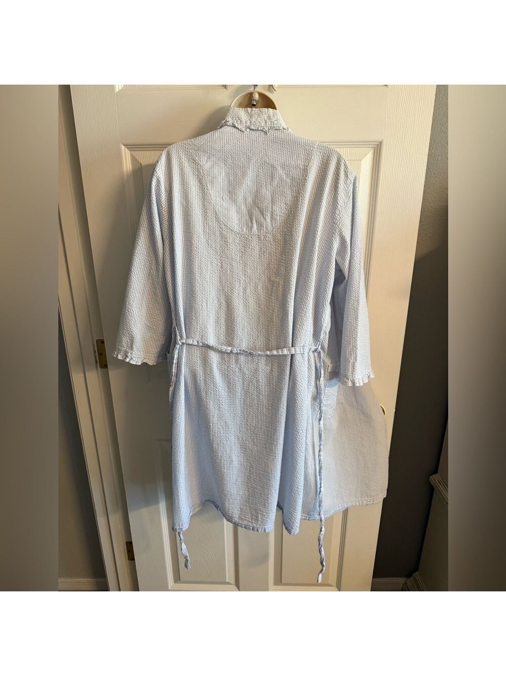 Miss Elaine Blue and White Striped Robe - Picture 2 of 9